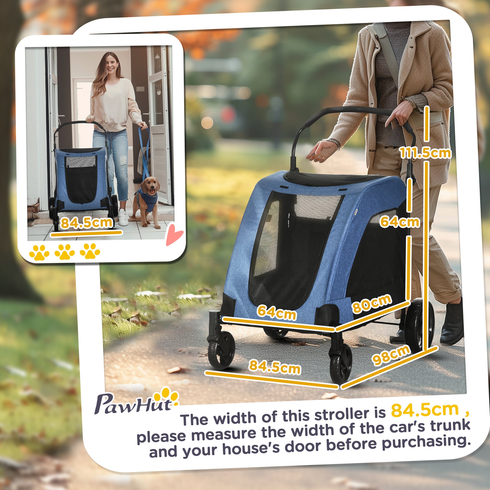 PawHut Blue Pet Stroller for Medium to Large Dogs with 4 Wheels and Mesh Windows - ALL4U RETAILER LTD