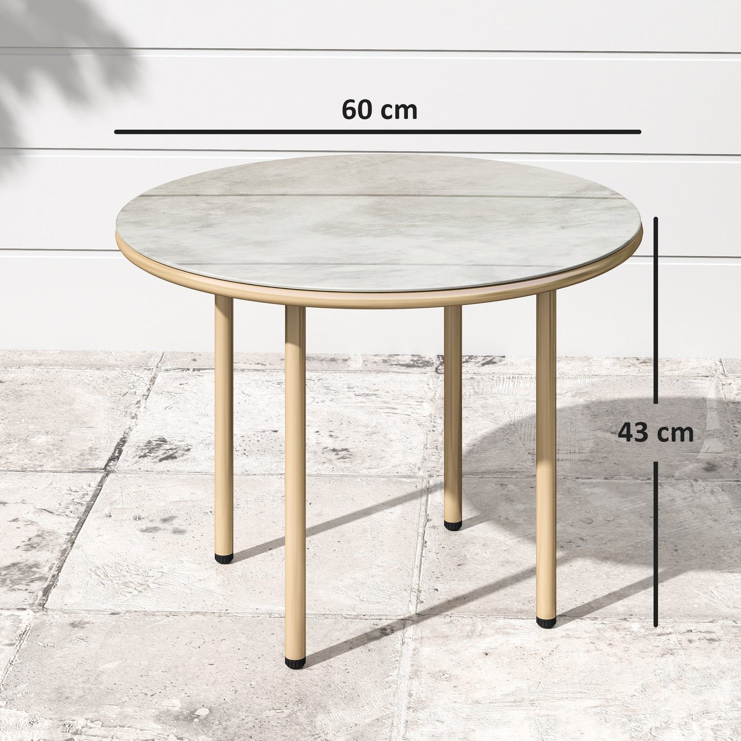 Outsunny Round Coffee Table With Faux Marble Top And Tempered Glass Steel Frame End Side Table For Living Room Beige