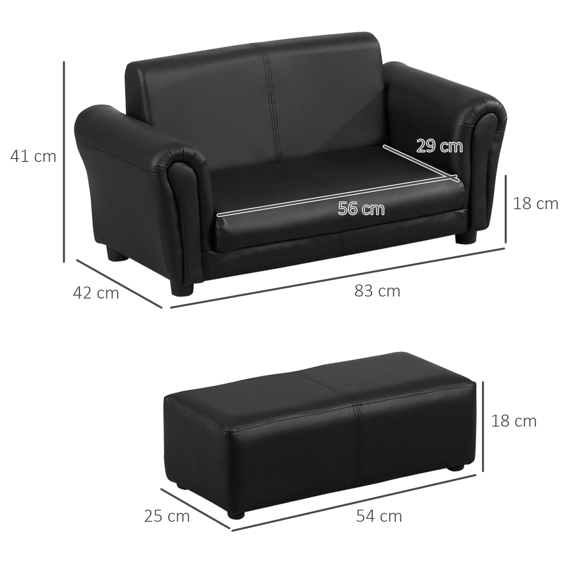 HOMCOM 2 Seater Toddler Chair Kids Twin Sofa Childrens Double Seat Chair Furniture Armchair Boys Girls Couch Footstool Black - ALL4U RETAILER LTD