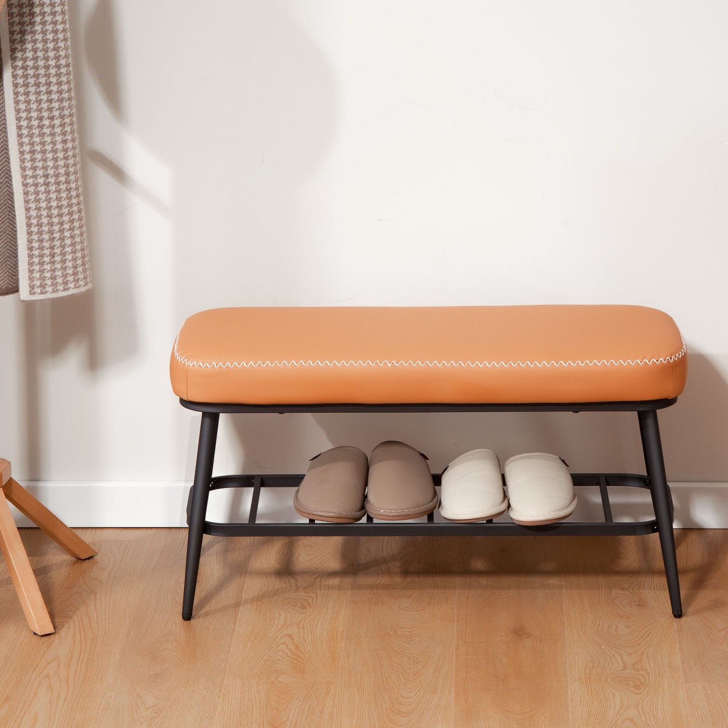 HOMCOM PU Leather Shoe Storage Bench Brown With Plush 7 cm Cushion And 120 Kg Capacity