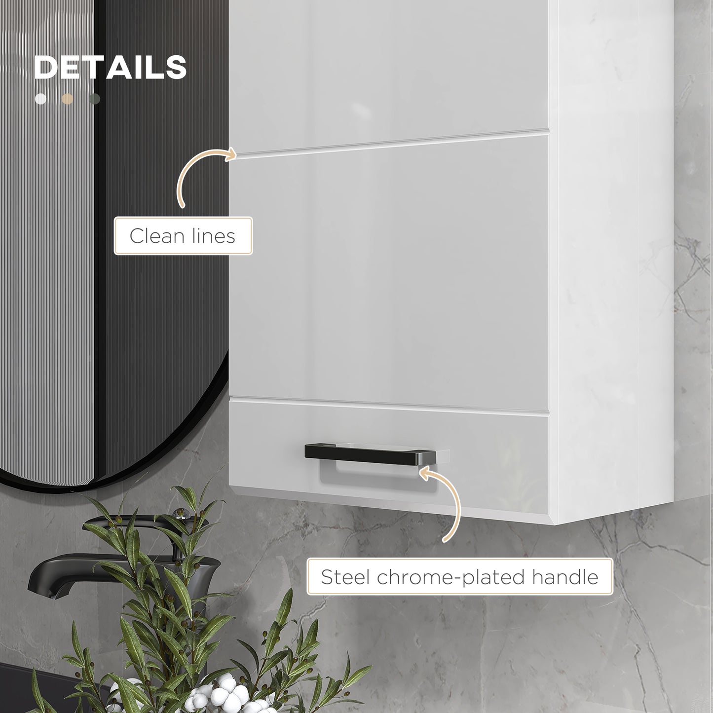 Kleankin High Gloss Bathroom Wall Cabinet Storage With Soft Close Door 3 Shelves Adjustable White
