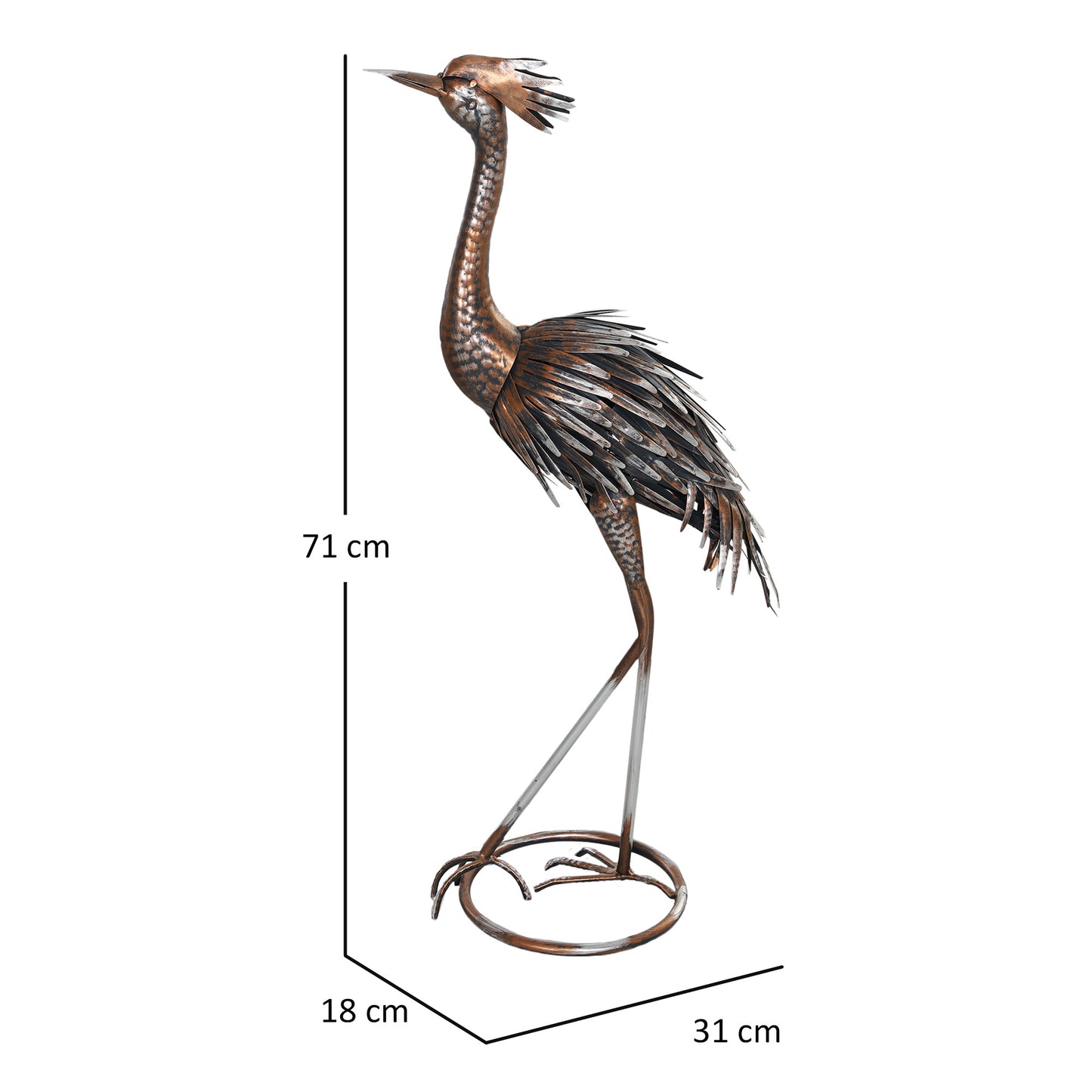 Outsunny Heron Garden Statue With Stakes Standing Metal Ornament For Patio Pond Landscape Decoration Silver Tone