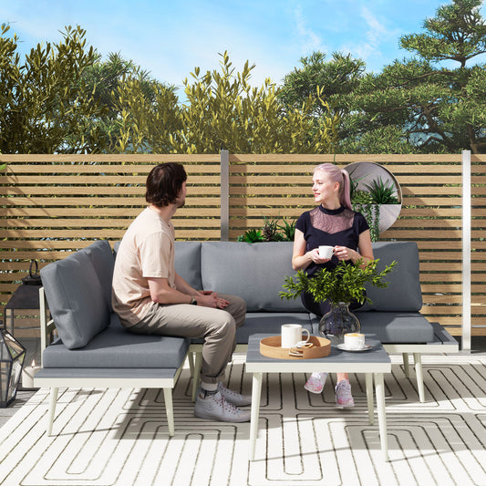 Outsunny 3 Piece Garden Furniture Set With 5 Level Adjustable Lounger And L Shaped Corner Sofa Cushions Table Grey