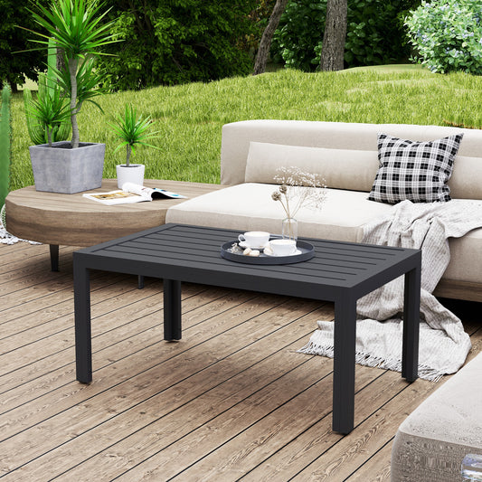 Outsunny Outdoor Side Table Rectangular Patio Table with Steel Frame and Slat Tabletop for Garden Balcony Grey