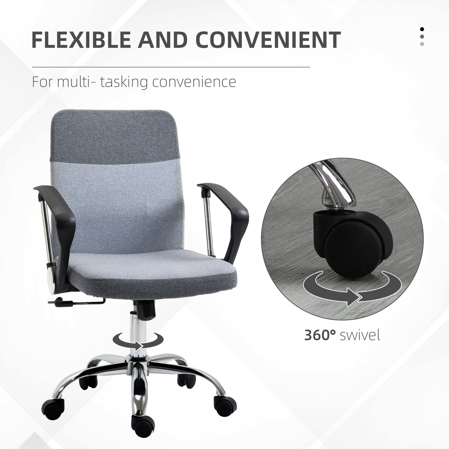 Vinsetto Adjustable Ergonomic Swivel Office Chair with Linen Fabric: Comfortable Desk Seating on Wheels for Home and Office, Grey - ALL4U RETAILER LTD