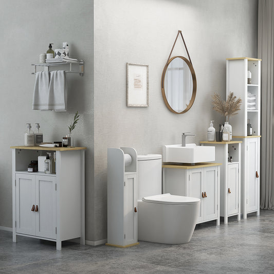 Kleankin Under Sink Bathroom Cabinet For Basin Without Pedestal White Space Saving Storage Organizer For Small Bathrooms