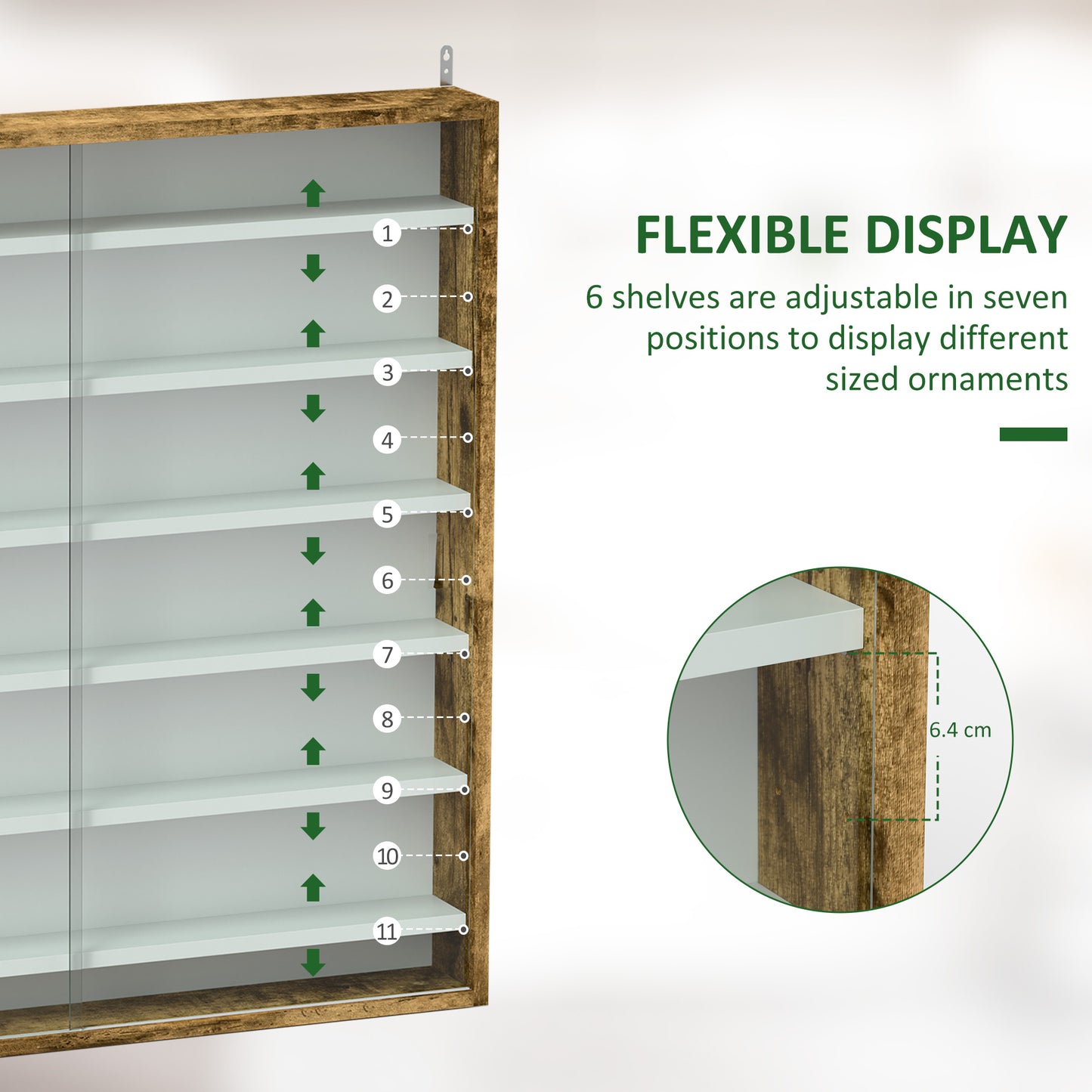 HOMCOM Six Shelf Wall Display Cabinet With Glass Doors In Brown Ideal For Display And Storage
