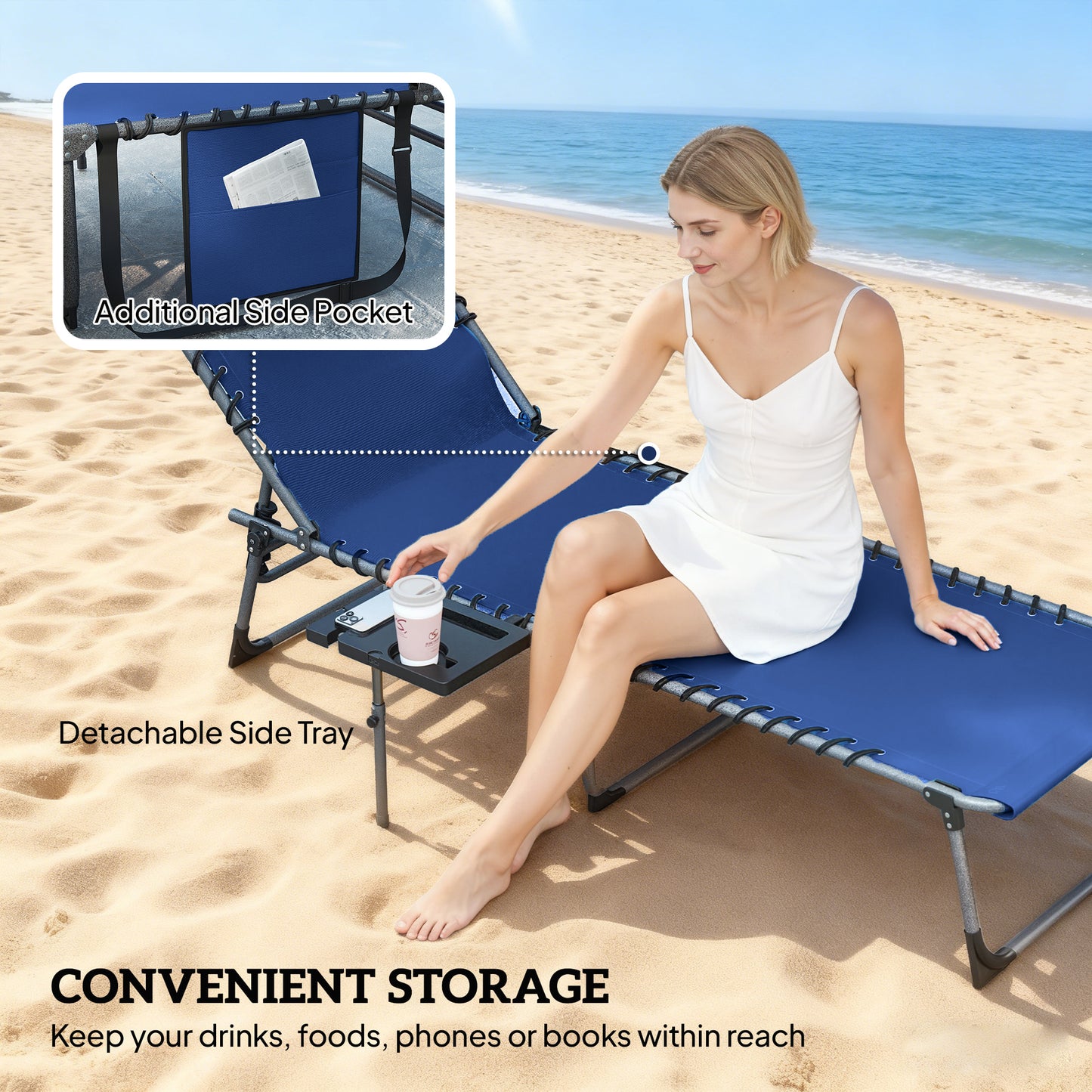 Outsunny Five Position Adjustable Reclining Sun Loungers Set Of 2 In Dark Blue With Steel Frames