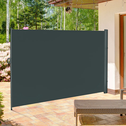 Outsunny 3x2m Retractable Sun Side Awning Screen Fence For Patio Garden Wall Balcony Privacy Divider Grey