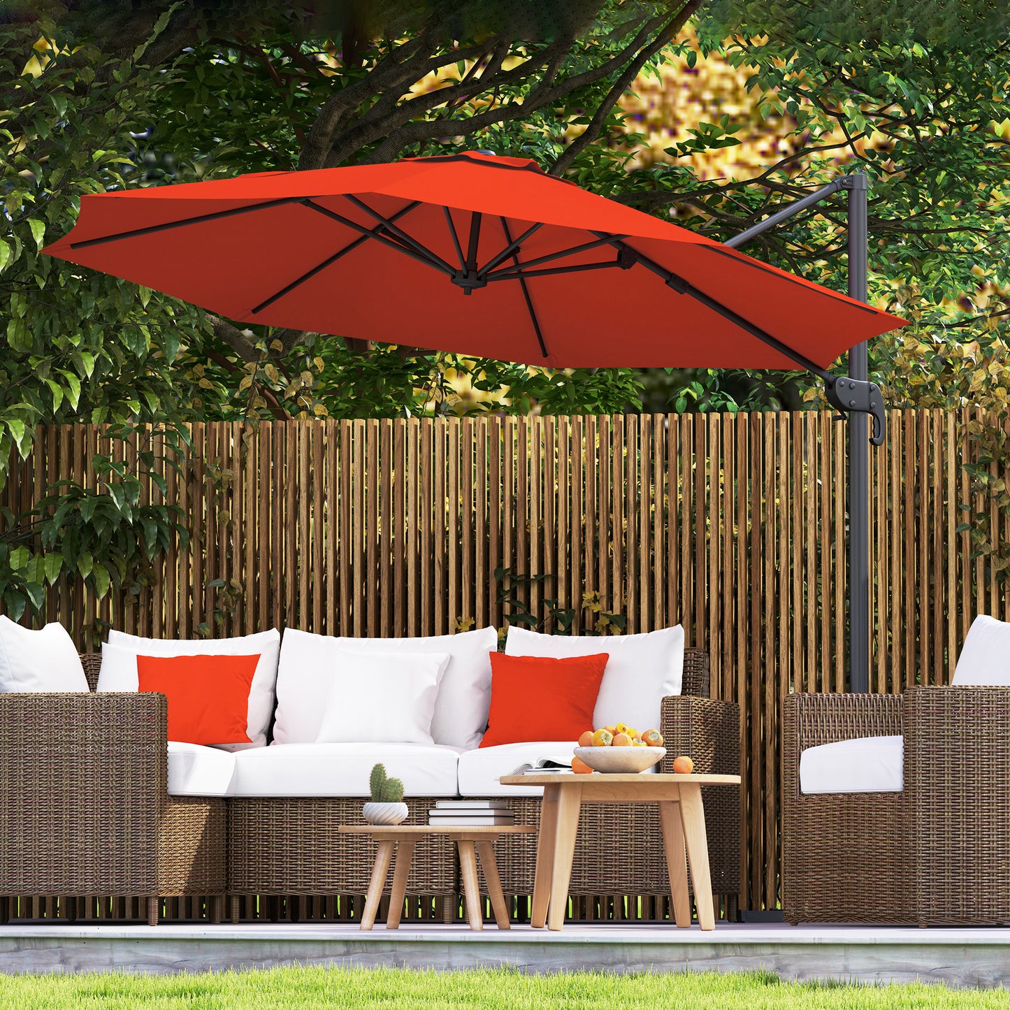 Outsunny Five Position Overhanging Cantilever Parasol Orange With Aluminum Frame And 360 Degree Rotation