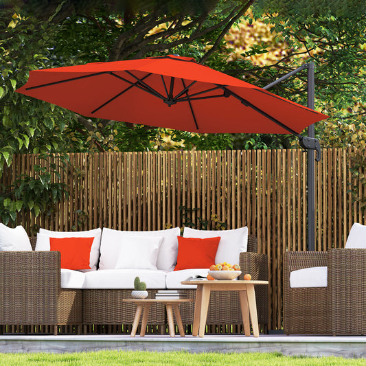 Outsunny Five Position Overhanging Cantilever Parasol Orange With Aluminum Frame And 360 Degree Rotation