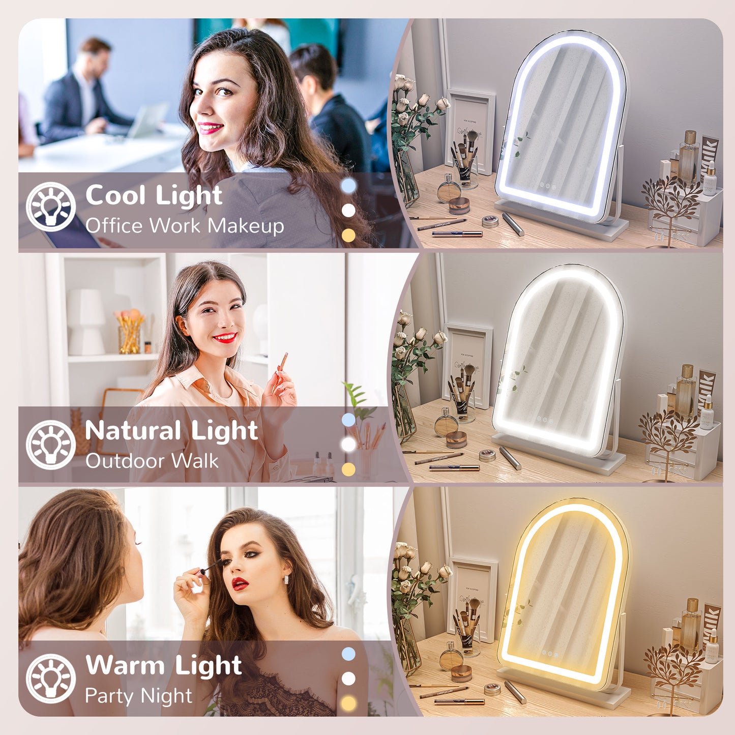 HOMCOM 43 By 59 Cm LED Vanity Mirror White With Adjustable Brightness And 360 Degree Rotating Base Three Color LED