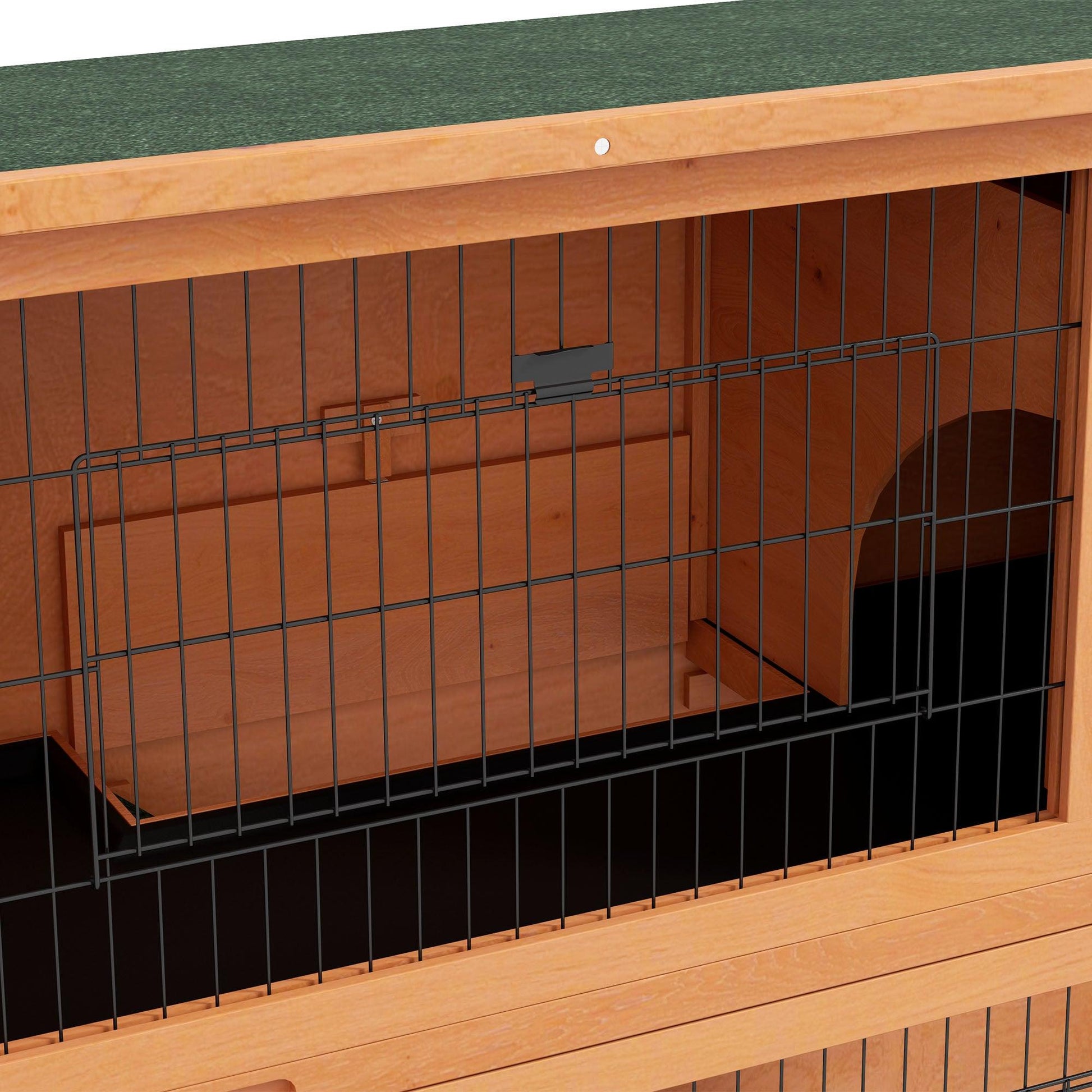 PawHut 2 Tier Antiseptic Wood Rabbit Hutch with Run Outdoor 92cm Orange - ALL4U RETAILER LTD