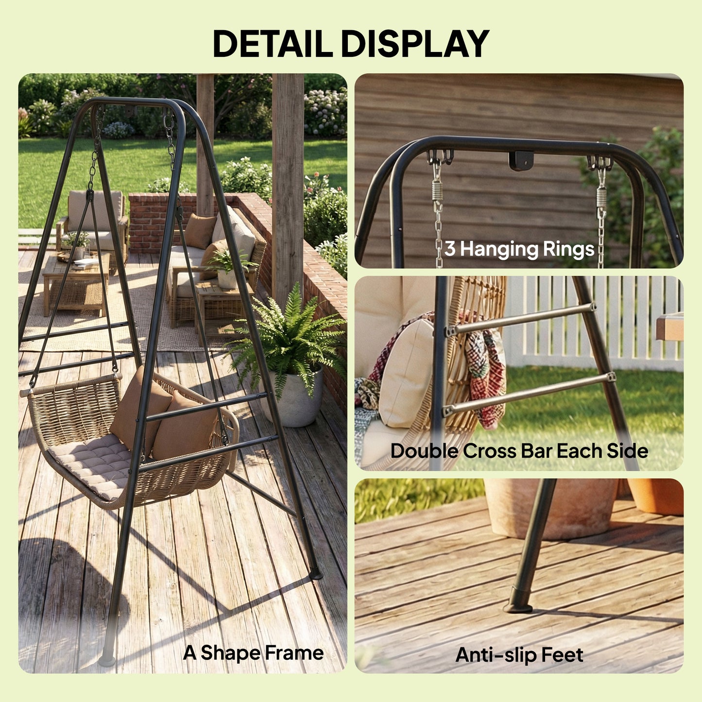 Outsunny Hammock Chair Stand 150 Kg Load Capacity For Indoor Outdoor Use Black All Weather