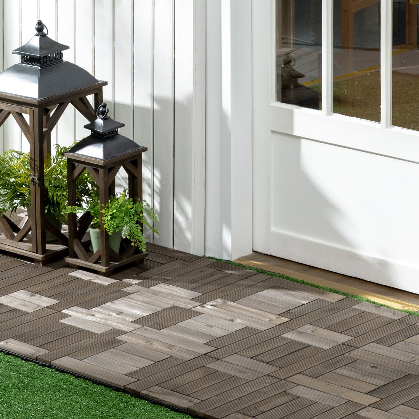 Outsunny 27-Piece Interlocking Wooden Decking Tiles for Outdoor Spaces - 30x30 cm Patio Flooring Set, Covers 2.5m², Slip-Resistant Design - ALL4U RETAILER LTD