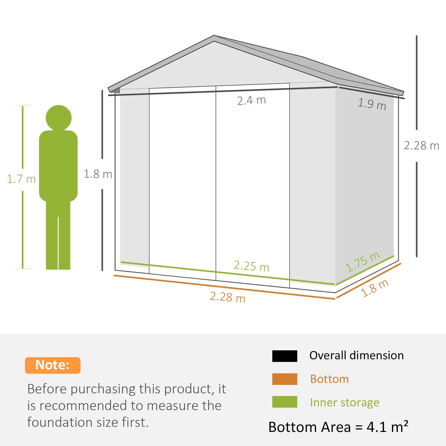Outsunny 7.9 By 6.2 Ft Aluminium Frame Rust Resistant Waterproof Garden Tool Shed With Galvanised Foundation Light Grey