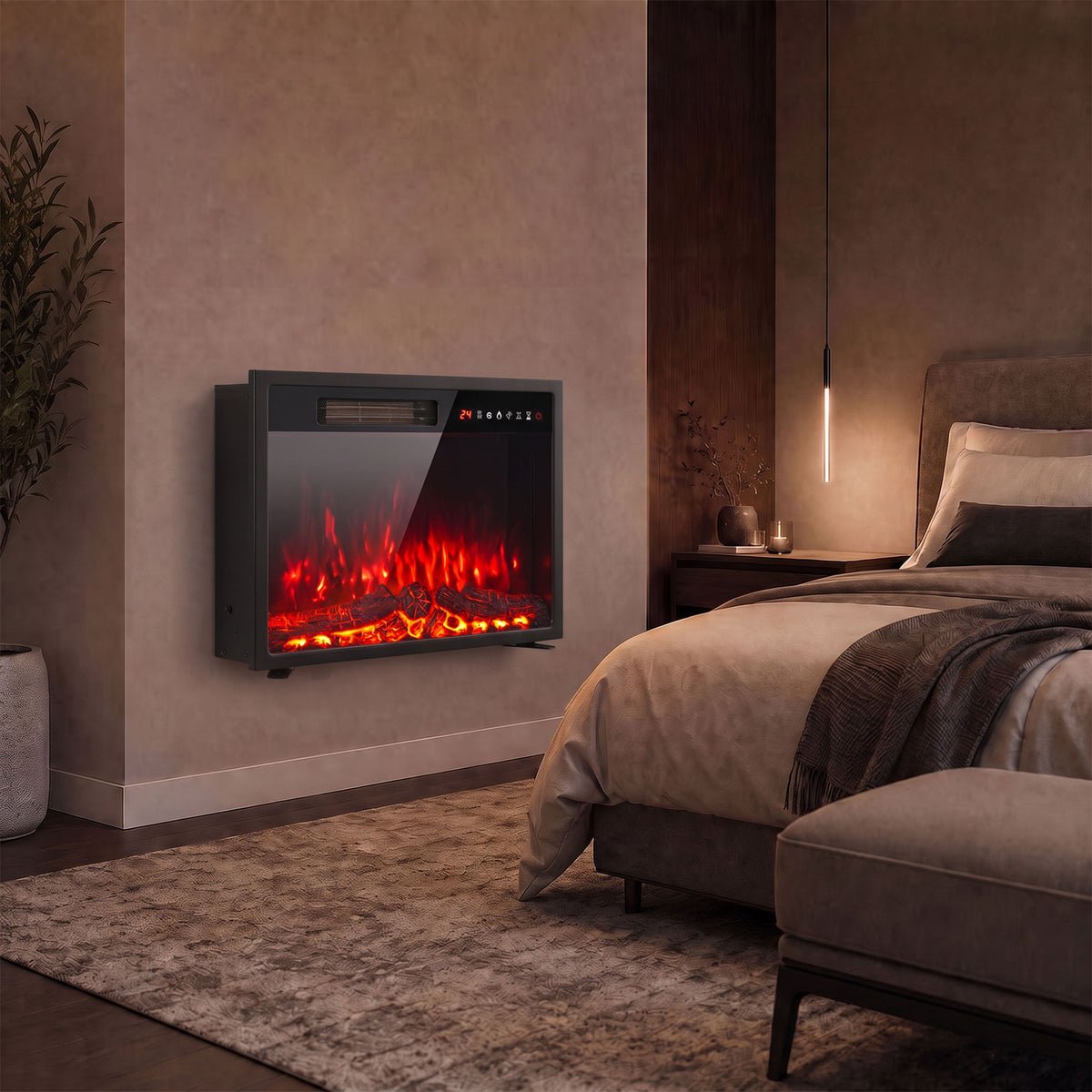 HOMCOM Recessed Electric Fireplace Insert With Adjustable Flame And Remote