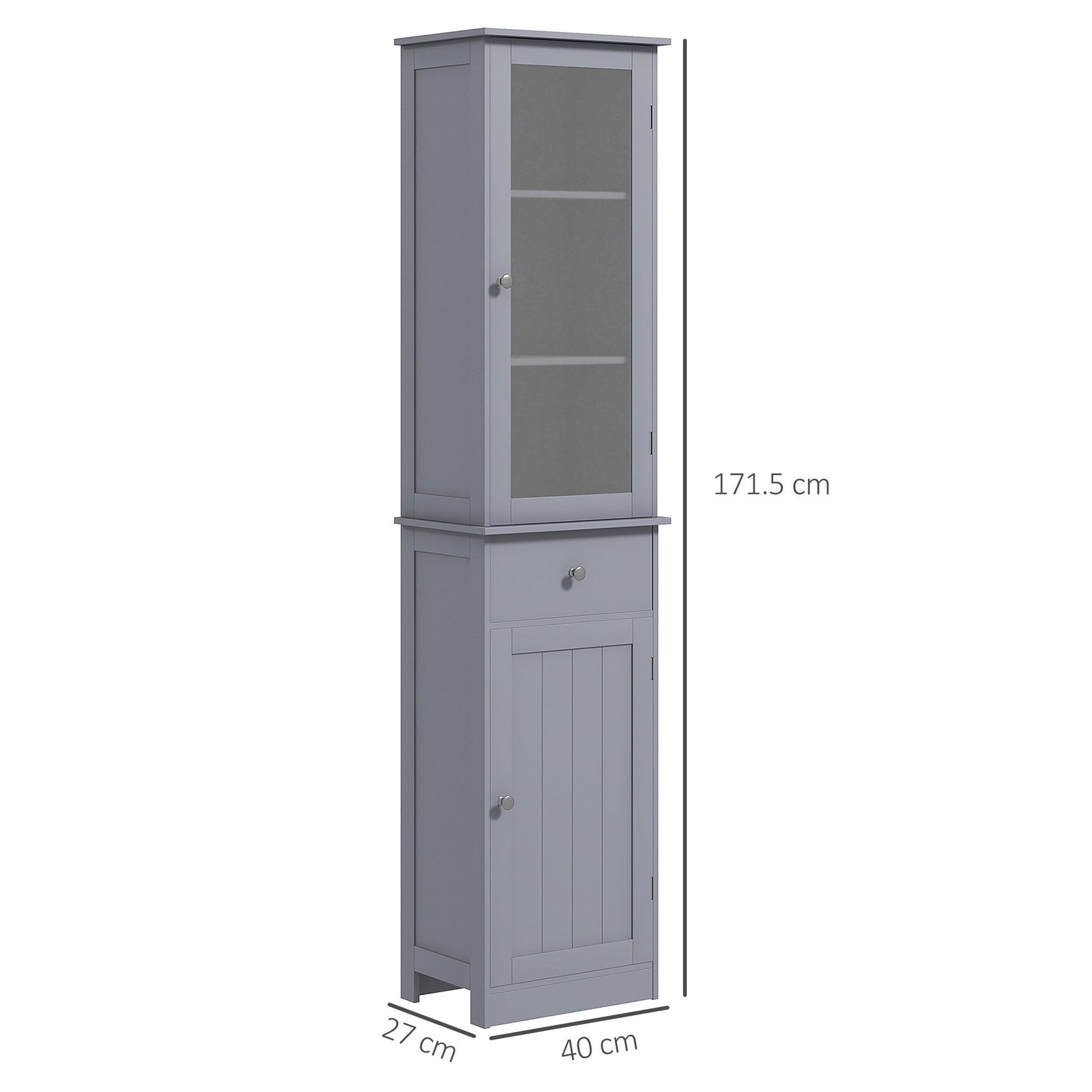 Slim Grey Bathroom Storage Cabinet with 3-Tier Shelves and Drawer - Tall Free Standing Organizer - ALL4U RETAILER LTD