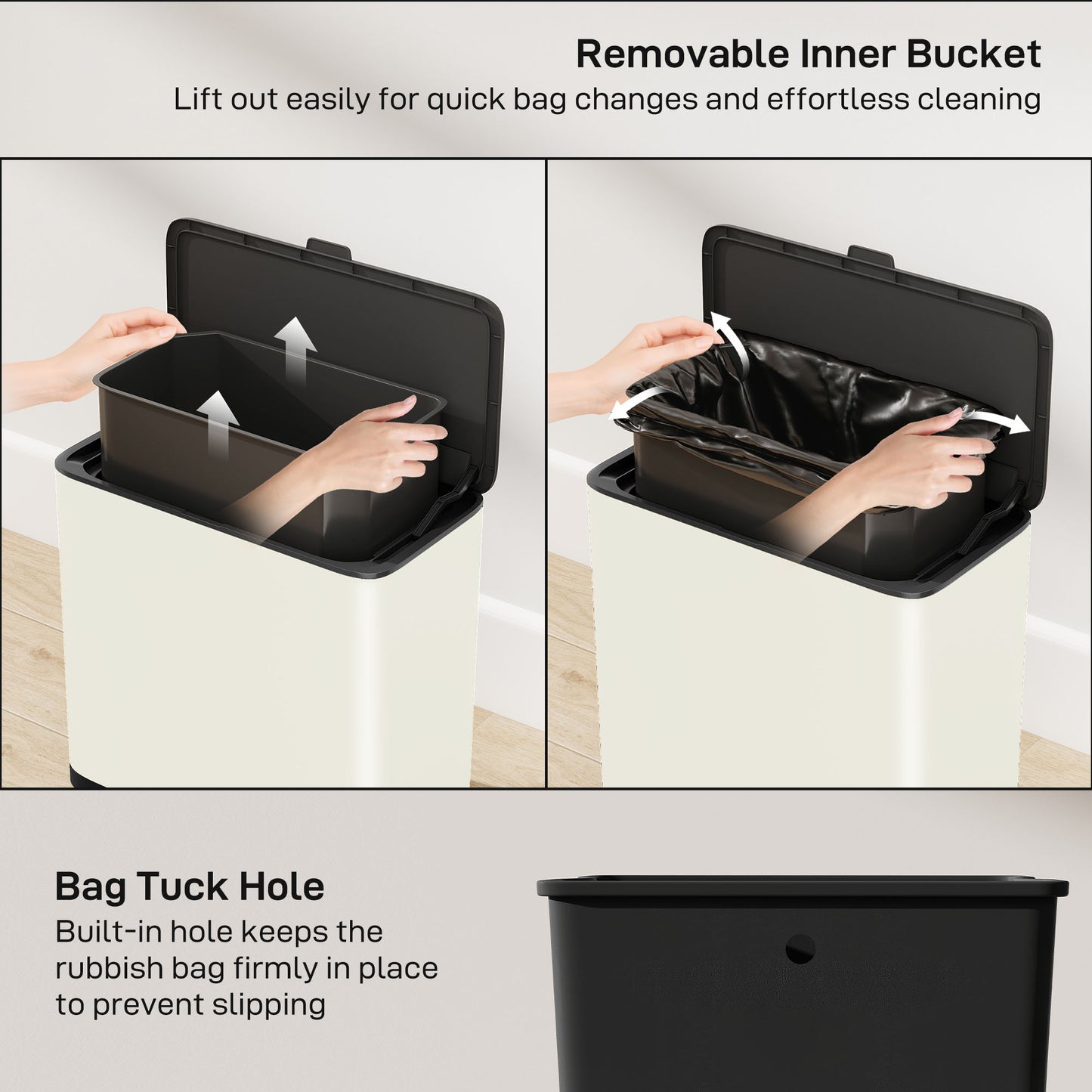 Homcom 8L Hanging Kitchen Bin With Lid And Removable Inner Bucket For Kitchen Cabinet Door Under Sink Office