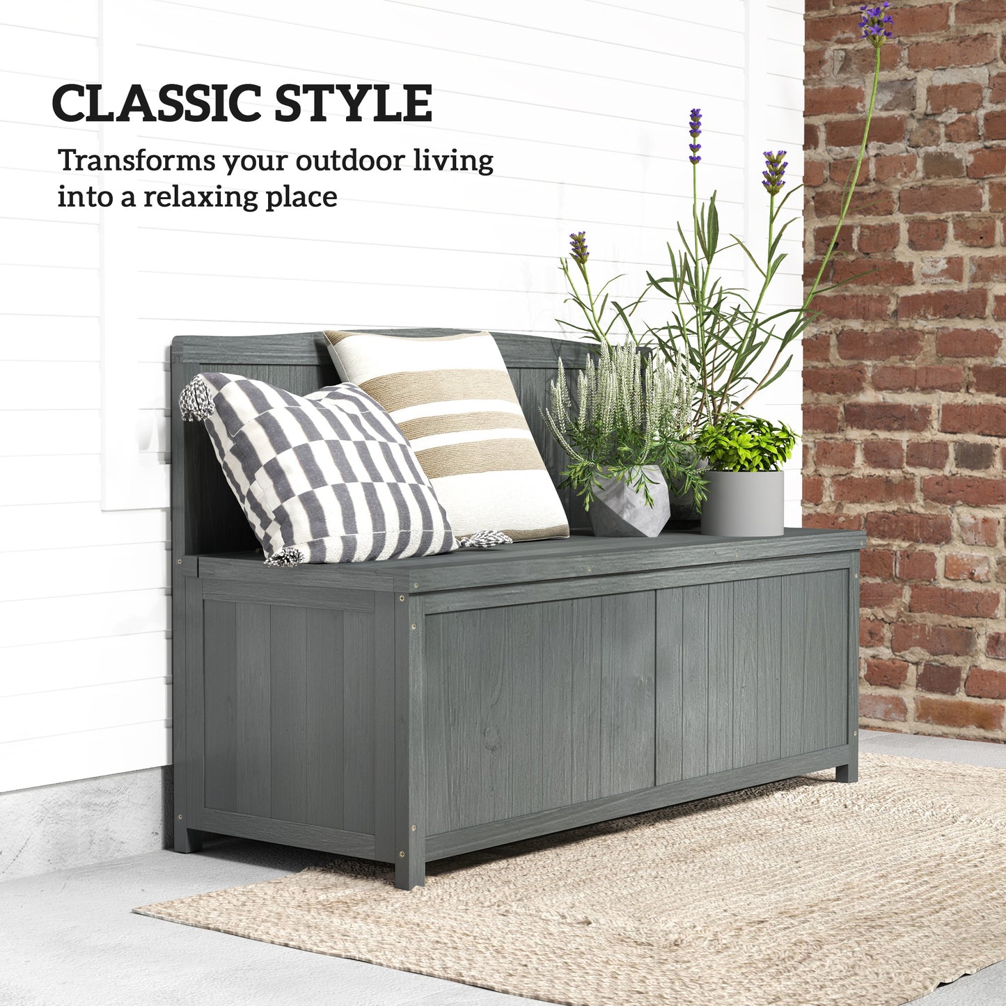Outsunny Wood Storage Bench For Patio And Garden Furniture Grey Weatherproof Fir Wood With Underseat Storage