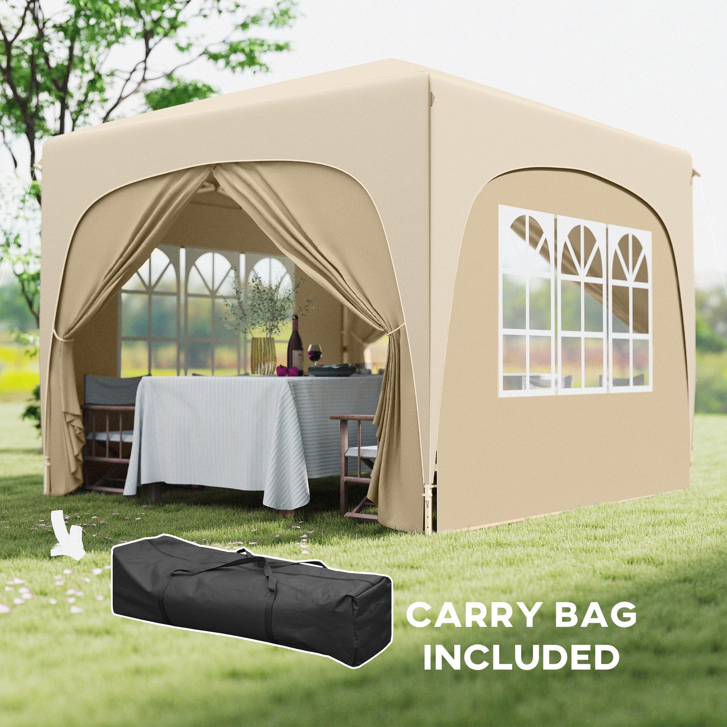 Outsunny 3x3m Pop Up Gazebo Shelter UPF50 Canopy UV Protection Adjustable Height 253cm 263cm 273cm Sand