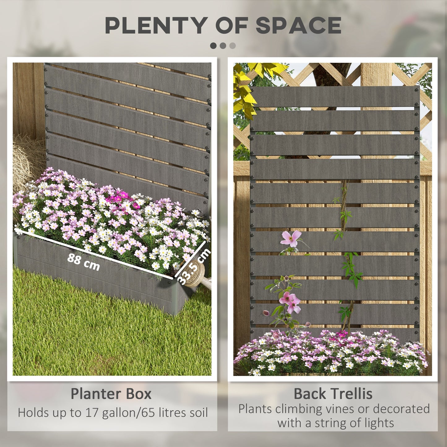 Outsunny Outdoor Garden Planter with Trellis for Climbing Plants - Dark Grey Raised Bed with Drainage Feature - ALL4U RETAILER LTD