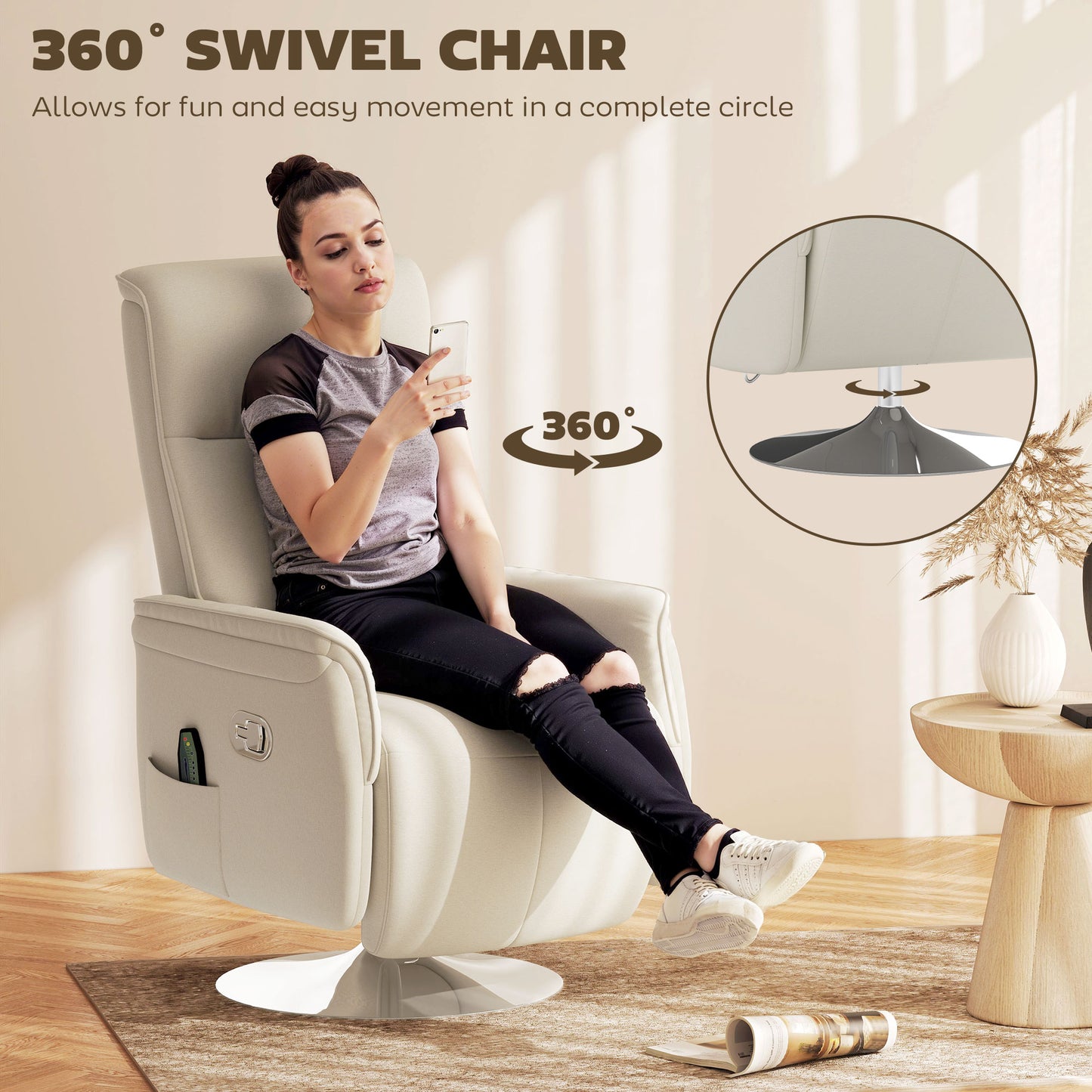 HOMCOM 10 Point Massage Recliner Armchair Cream With 135 Degree Back Recline And Retractable Footrest