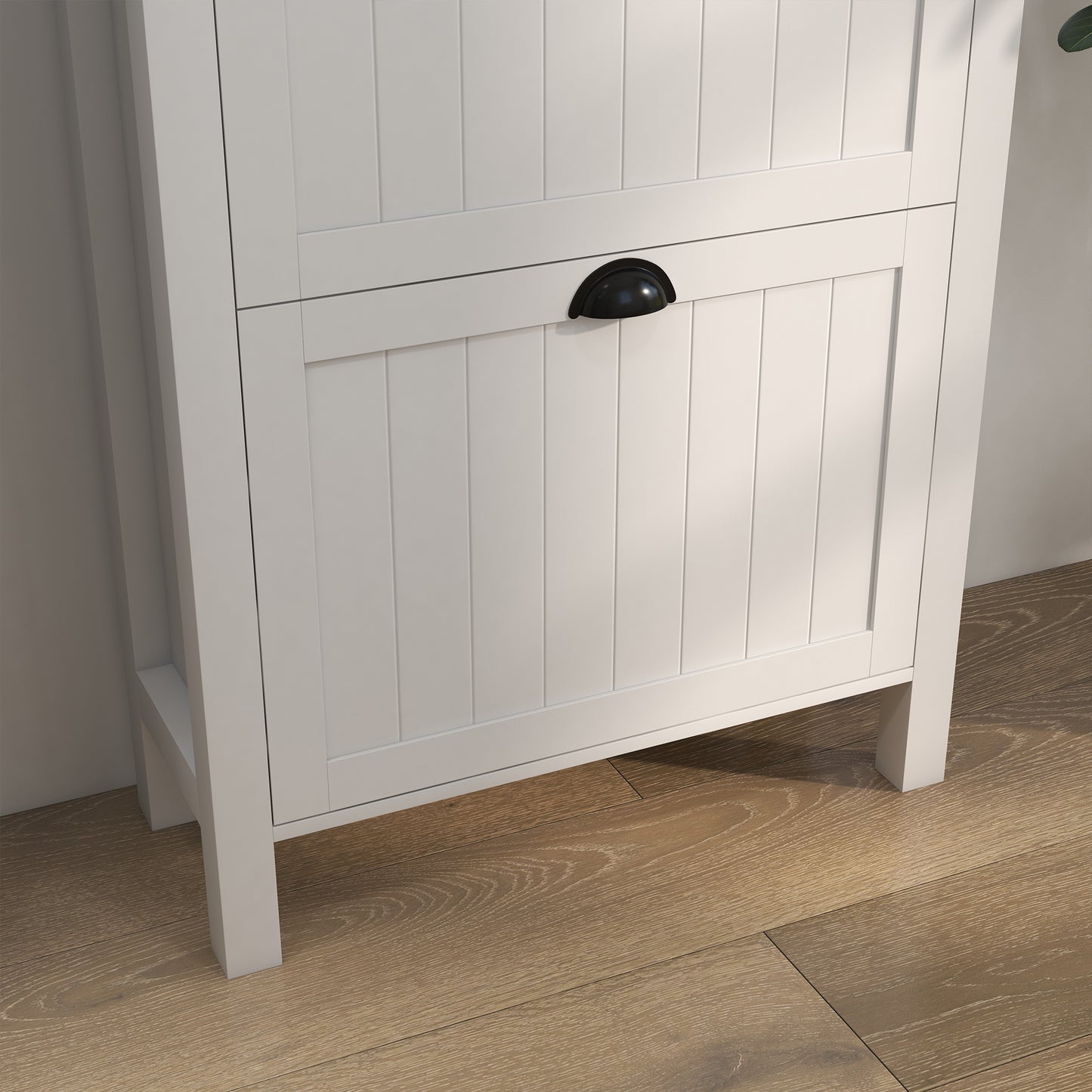 HOMCOM Narrow Shoe Cabinet With Two Flip Drawers And Adjustable Shelves White Slim Design
