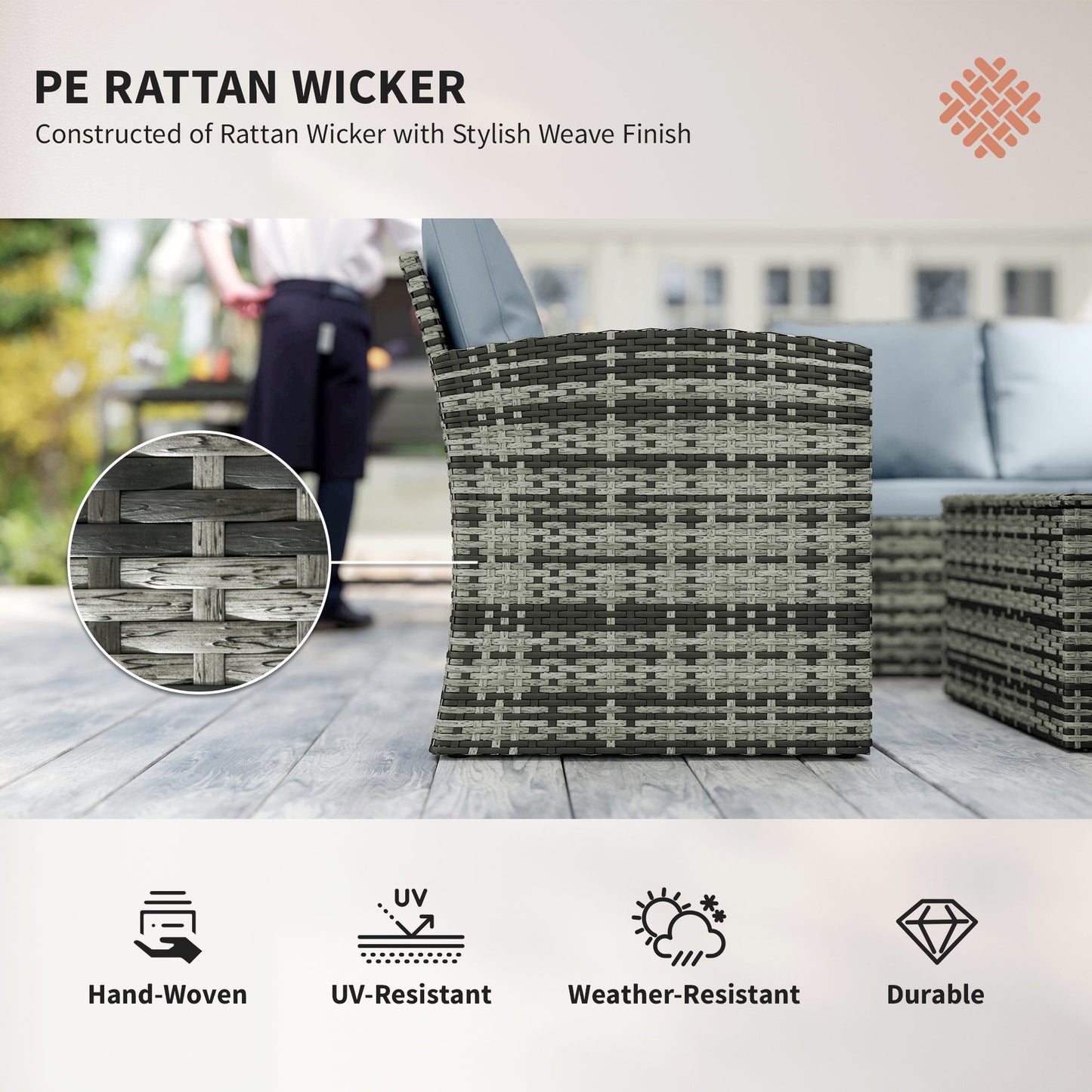 Outsunny 6 Piece Rattan Garden Furniture Set 7 Seater Wicker Outdoor Set With Storage Tea Table And Side Table Grey