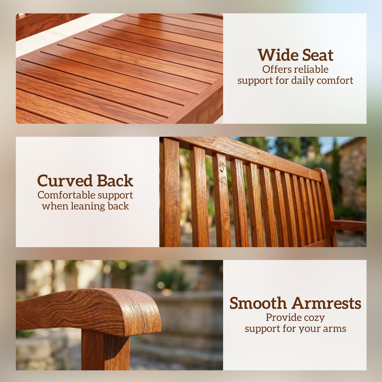 Outsunny 2 Seater Garden Bench, Wooden Outdoor Bench With Waterproof Cover And Ergonomic Backrest Made From Poplar Wood