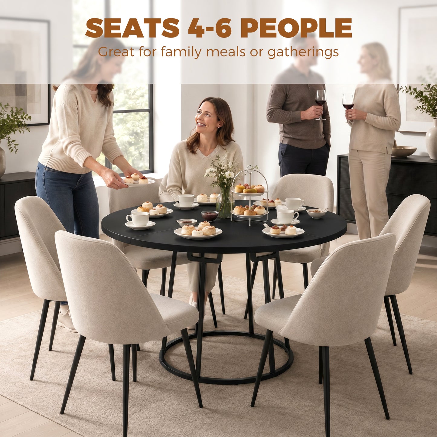HOMCOM Dining Table Space Saving 120 cm Round Black Spliced Tabletop Featuring Conical Metal Base