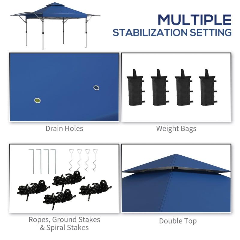 Outsunny 5x3m Pop Up Gazebo with Extendable Dual Awnings - Easy Up Marquee Party Tent, 1-Button Push, Double Roof, Wheeled Bag, Sandbags, Height Adjustable - Instant Shelter in Blue - ALL4U RETAILER LTD