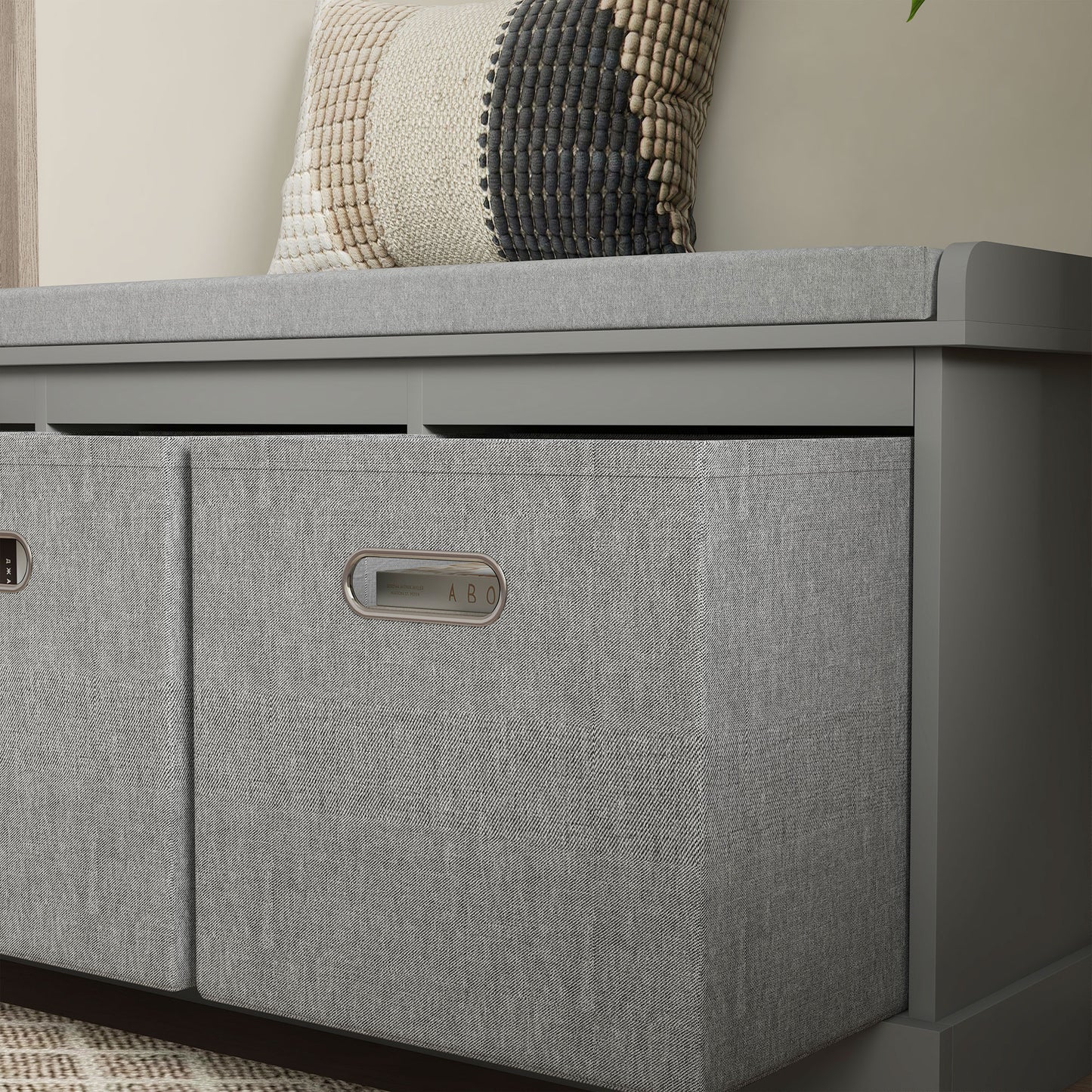 HOMCOM Contemporary Grey Shoe Storage Bench with Cushion and 3 Fabric Drawers for Entryway or Living Room - ALL4U RETAILER LTD