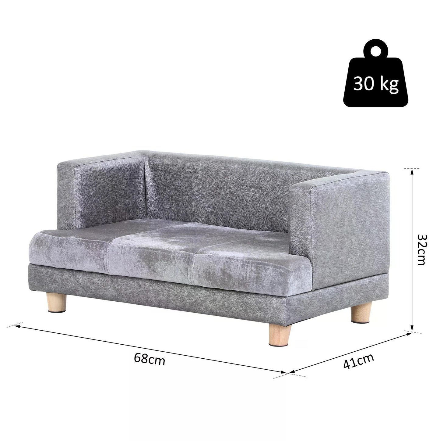 PawHut Grey PU Leather Elevated Pet Sofa Bed - ALL4U RETAILER LTD