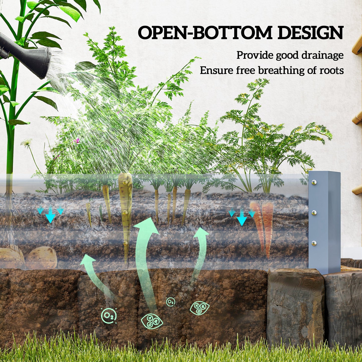 Outsunny 240 x 120 cm Galvanised Steel Open Planter Silver Outdoor Garden Bed Weather Resistant