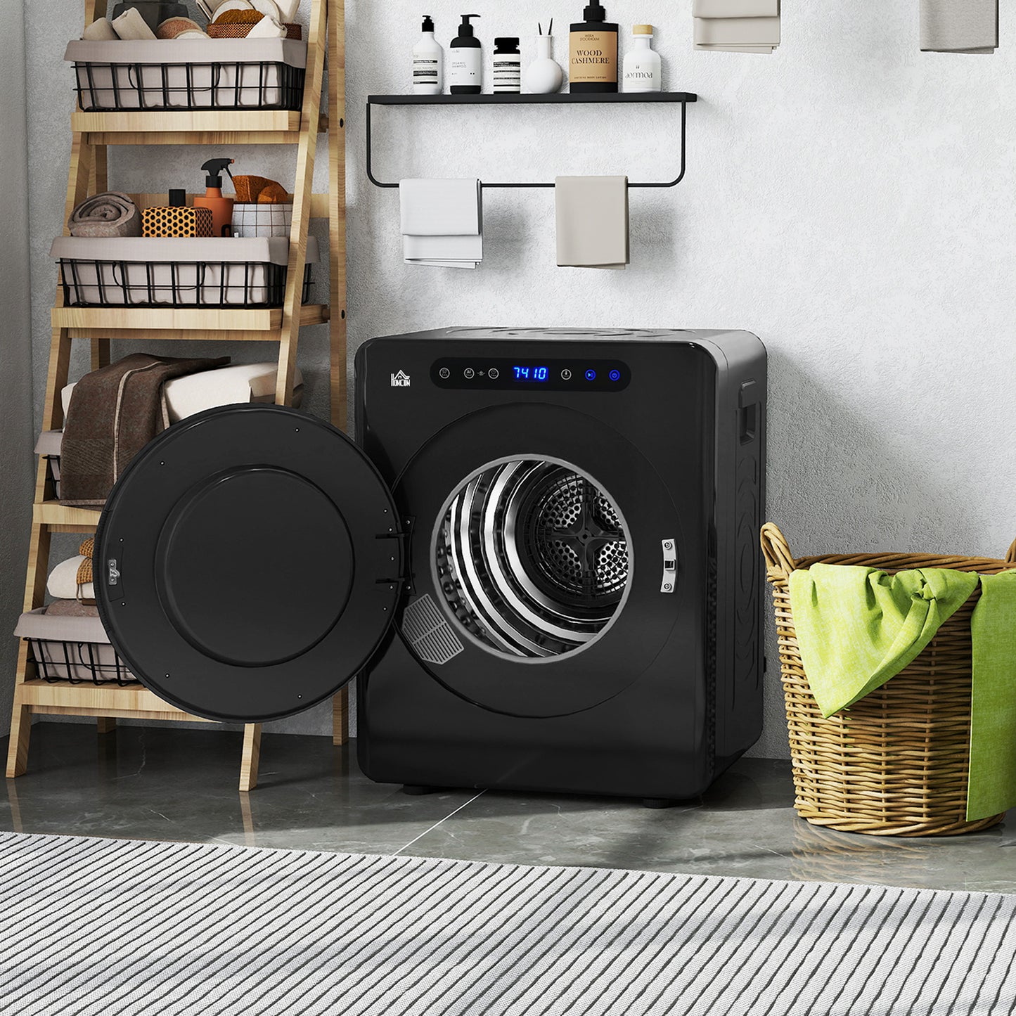 HOMCOM 4kg Compact Tumble Dryer With 40 To 60 Celsius Temperature Range Space Saving Black