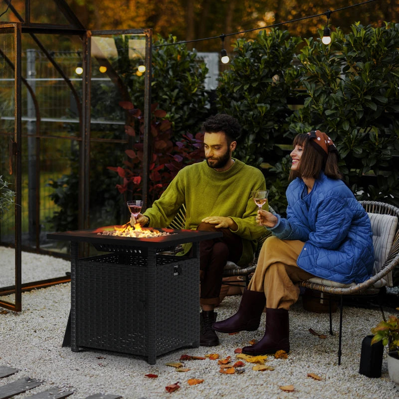 Outsunny 50,000 BTU Fire Pit Table - 72.5 x 72.5cm, Black with Cover - Outdoor Propane Gas Fire Pit for Cozy Evenings - ALL4U RETAILER LTD