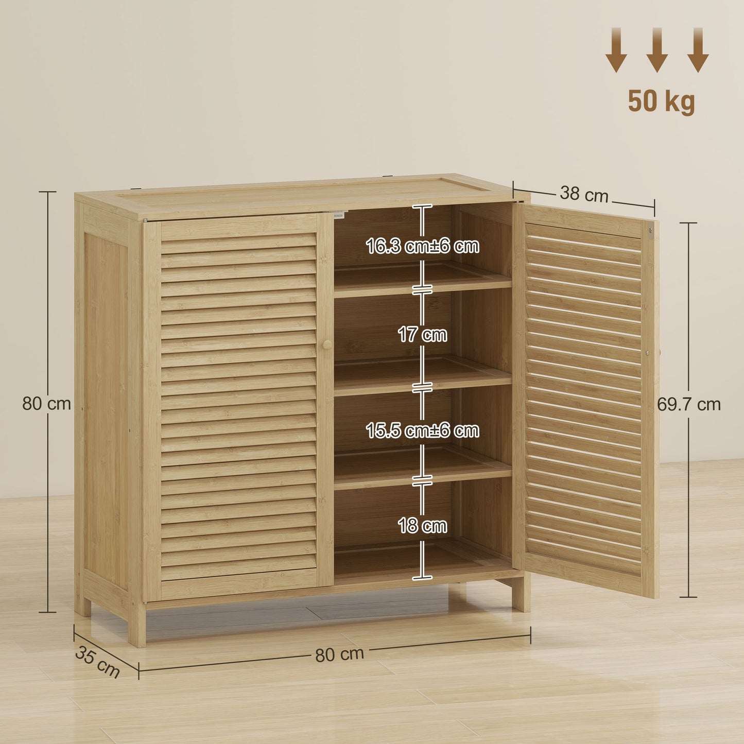 HOMCOM Bamboo Shoe Cabinet With Louvered Doors 14 Pairs Storage Adjustable Shelves For Hallway Natural Finish