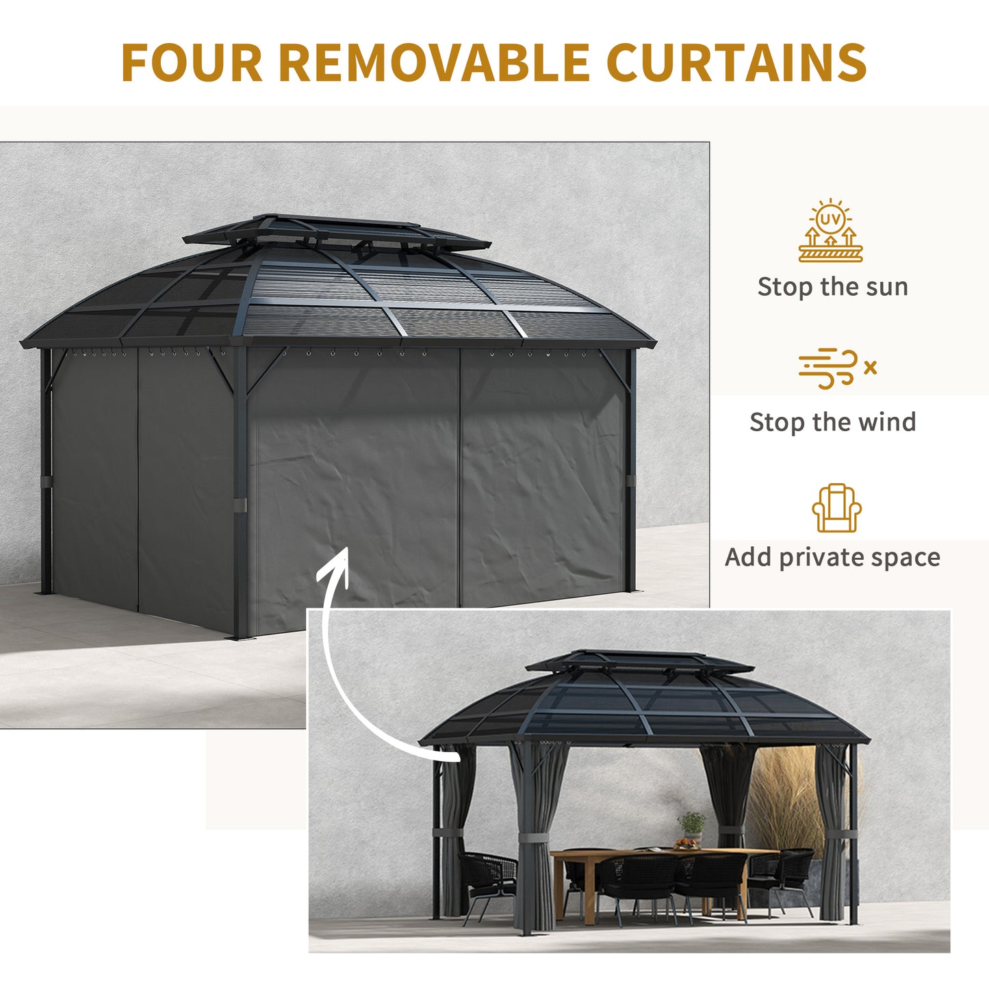 Outsunny 4x3m Black Aluminium Frame Hardtop Gazebo with Insect Nets and Accessories - ALL4U RETAILER LTD