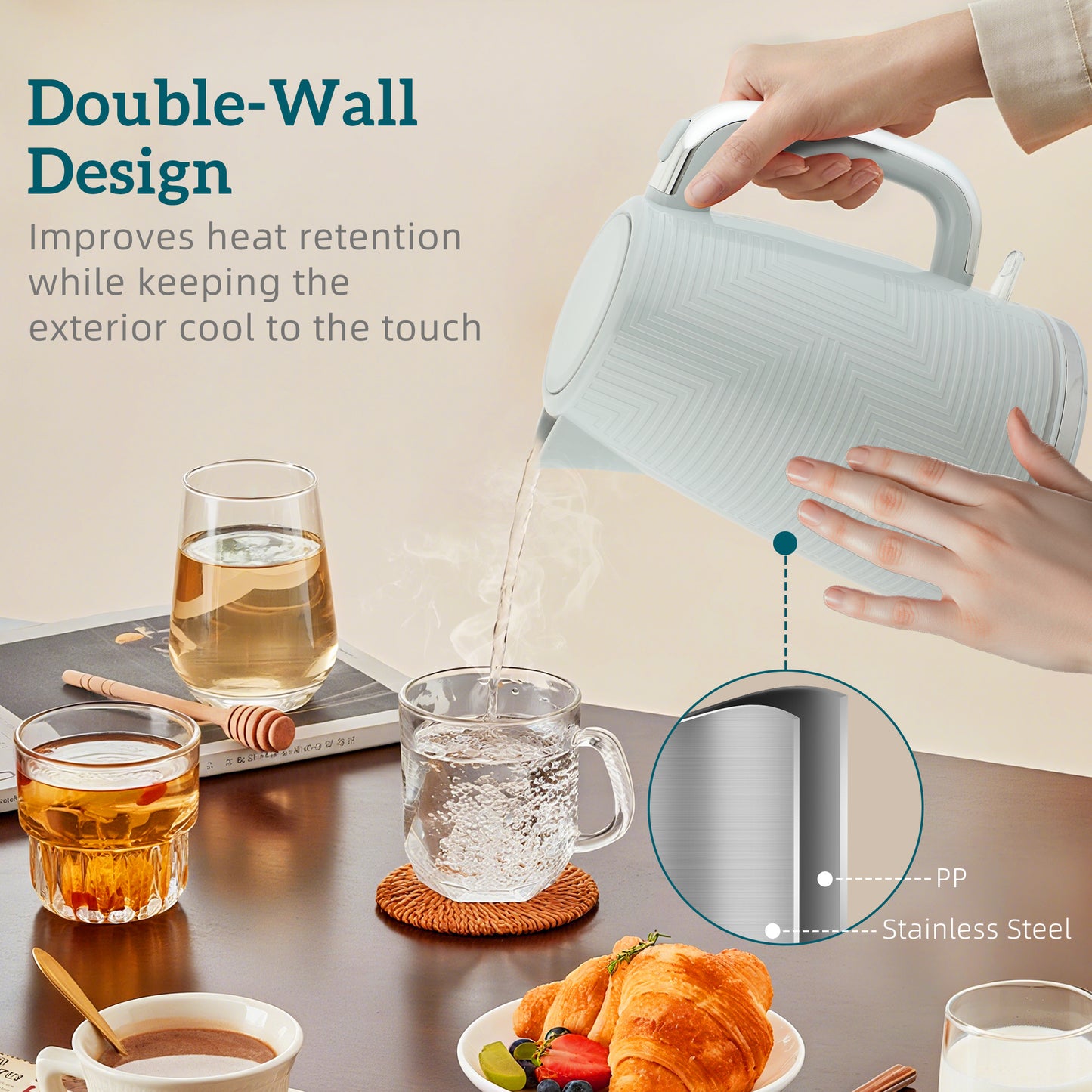 HOMCOM Modern Kettle And Toaster Set Grey With 1.7L Kettle For Fast Boiling And Auto Shutoff Safety