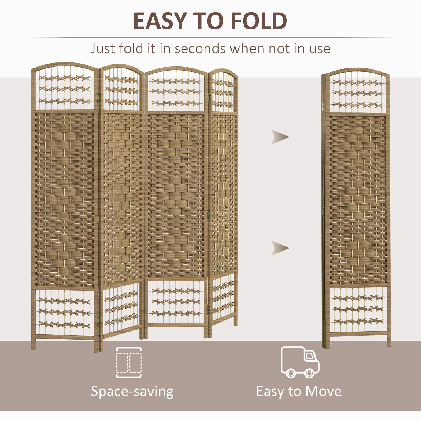 HOMCOM 4 Panel Folding Room Divider Privacy Screen Paravent Partition For Living Room And Bedroom Natural Wood Finish
