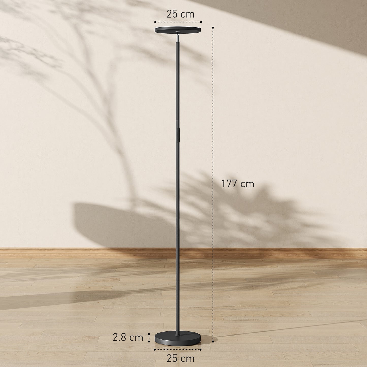 HOMCOM RGB Uplighter Floor Lamp With Remote And Touch Control 350 Degree Rotatable Head 2700K-6000K Black