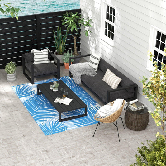 Outsunny Plastic Straw Reversible RV Outdoor Rug with Carry Bag, 182 x 274cm, Blue and Cream - ALL4U RETAILER LTD