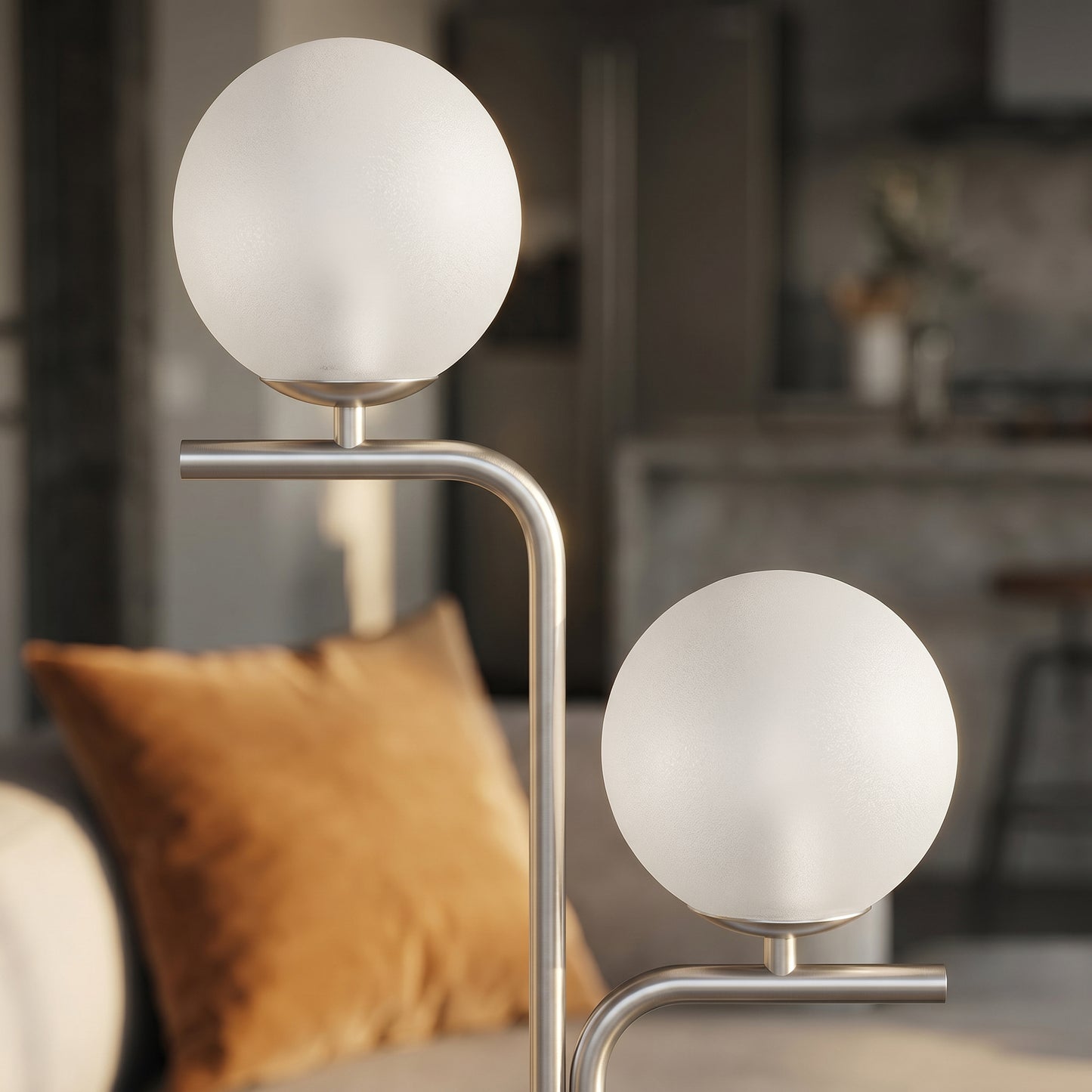 HOMCOM LED Floor Lamp Modern Standing Lamp With Three Color Temperatures Globe Glass Shades Foot Switch Silver Tone