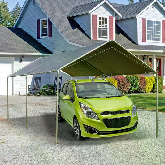 Outsunny 2-Rooms Outdoor Carport Galvanized Steel Frame Tent UV Resistant Grey - ALL4U RETAILER LTD