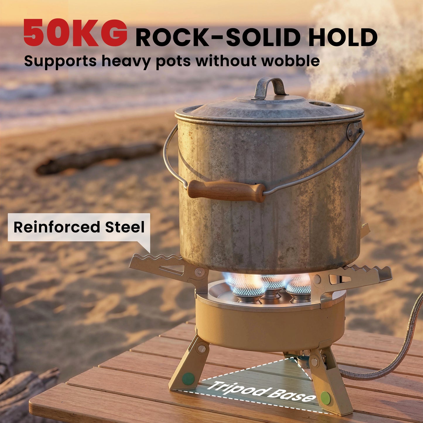 Outsunny 7000W Camping Stove with Piezo Ignition and Carry Bag High Power Gas Stove for Outdoor Hiking Khaki