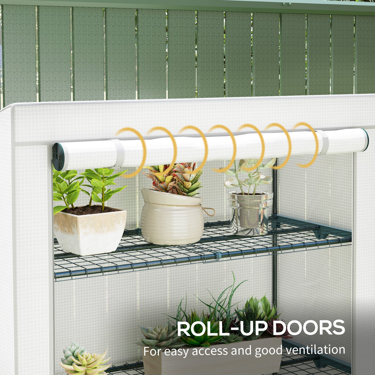 Outsunny Four Tier Mini Greenhouse Grey White with 140 g per m2 Plastic Cover and Roll Up Zipped Door