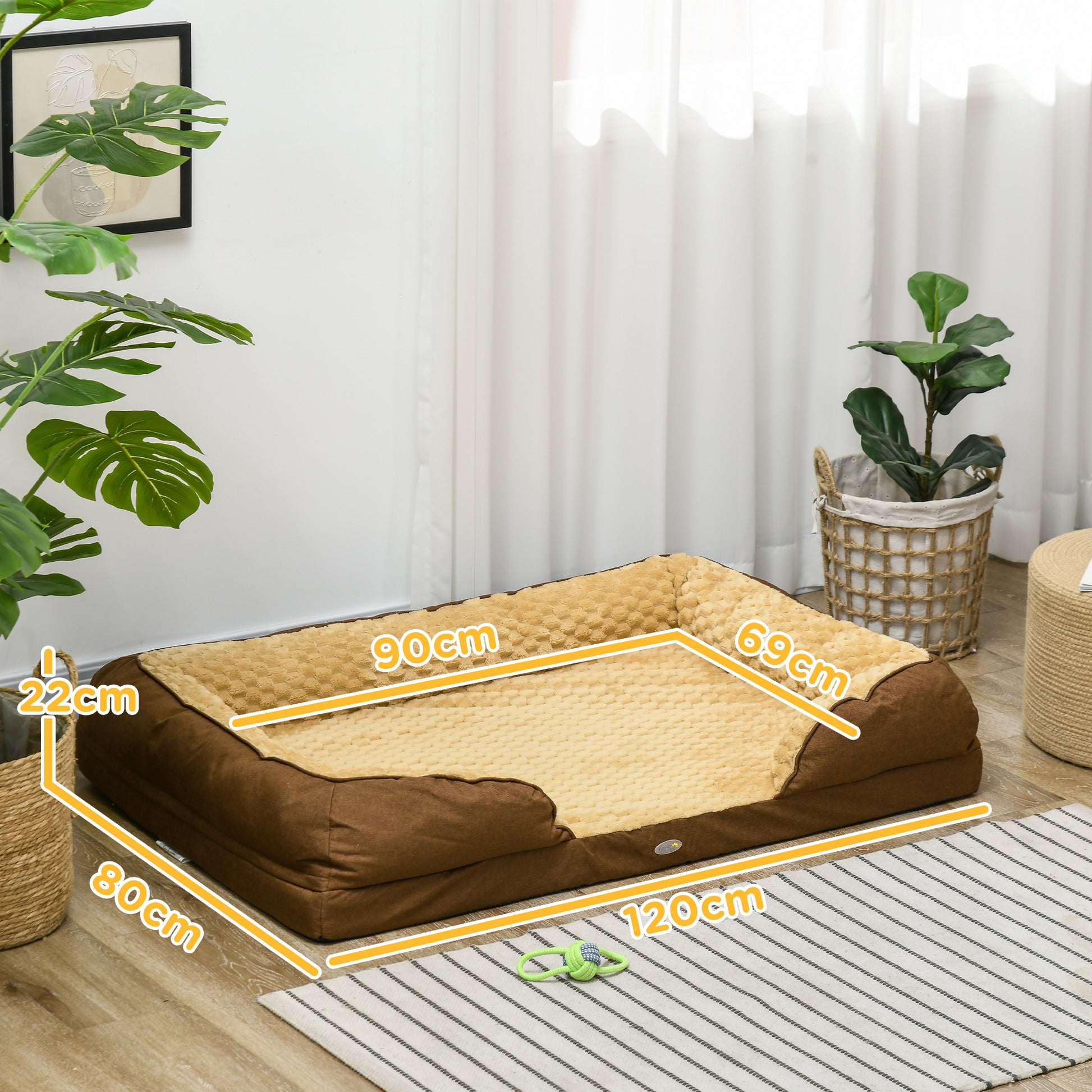 PawHut Calming Pet Bed for Large Dogs - Removable Cover & Anti-Slip Base, 120L x 80W x 22Hcm - Brown - ALL4U RETAILER LTD