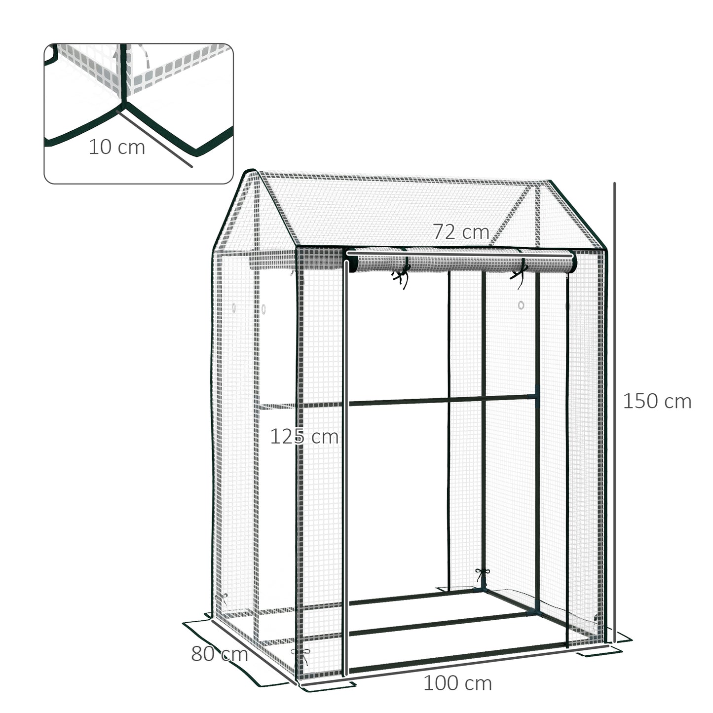 Outsunny Green House Mini Greenhouse With Two Roll Up Doors Vent Holes And Reinforced Cover 100 X 80 X 150cm