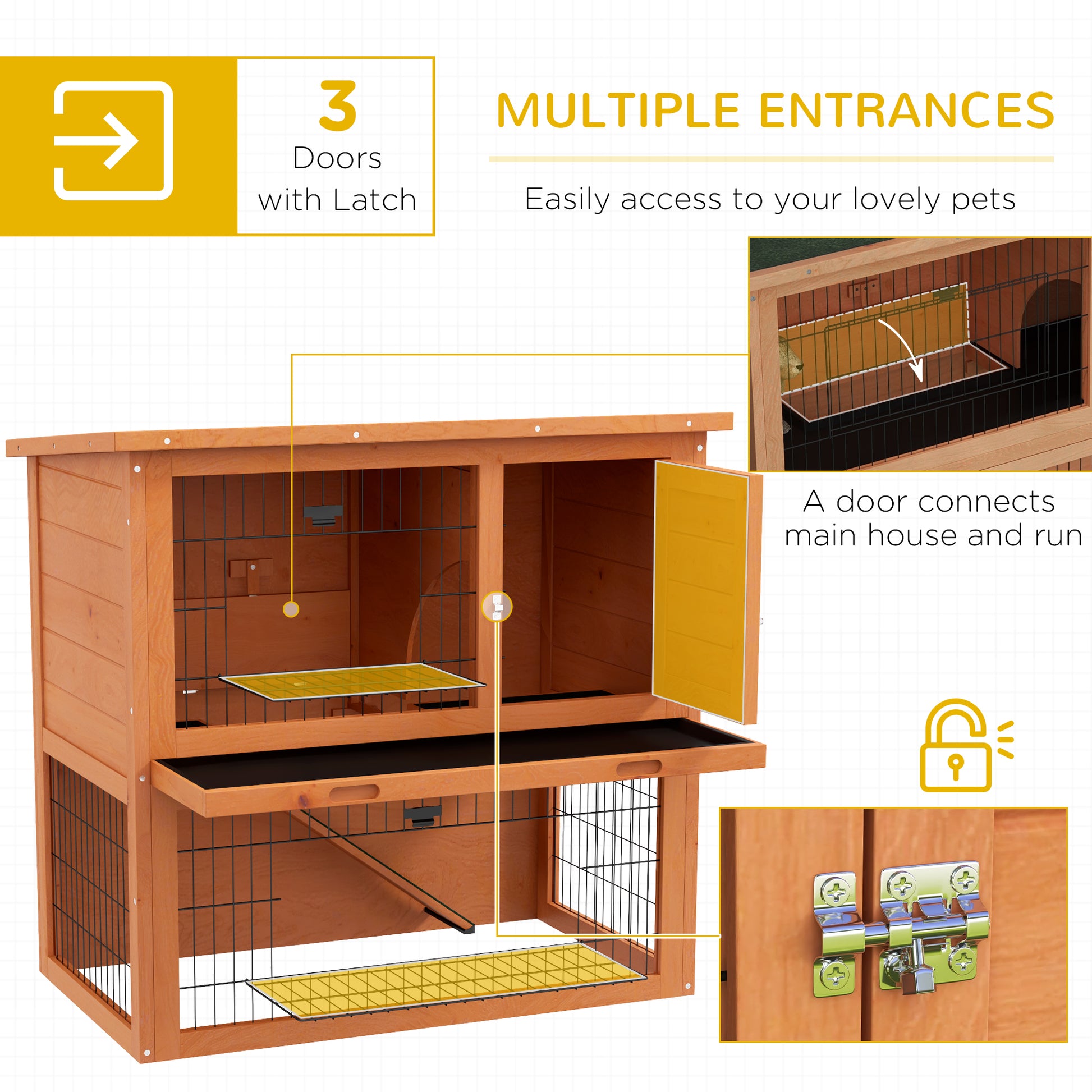 PawHut Two Tier Antiseptic Wood Rabbit Hutch 80cm Guinea Pig Hutch with Run Orange - ALL4U RETAILER LTD